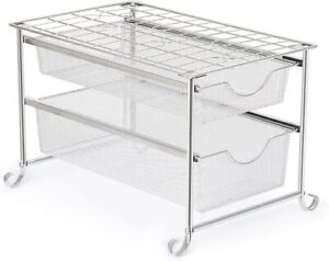 2-Tier Metal Under Sink Sliding Cabinet Basket Organizer Bathroom Storage Shelf