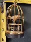 VTG Felt Bird In Brass Metal Cage Old Thermometer Works  miniature Japan as is