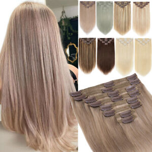 Double Wefted THICK Clip In 100% Real Remy Human Hair Extensions Full Head Brown