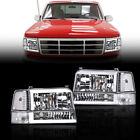 FIT FOR 92-96 F150 F250 F350 [DUAL LED DRL] CHROME/CLEAR HEADLIGHTS BUMPER LAMPS (For: 1996 Ford F-150)