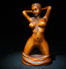 老中国方木手工雕刻裸体女孩美容雕像-