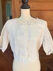 ANTIQUE Edwardian Embroidered Eyelet LACE White Cotton Blouse Top 1900s Vintage