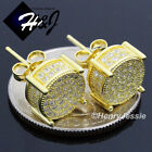 MEN 925 STERLING SILVER ICY BLING CZ GOLD PLATED 10MM ROUND 3D STUD EARRING*GE82