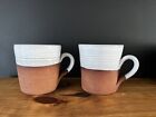 Art Pottery Mug Set Hand Made Clay Ceramic Signed Red ware White Glaze