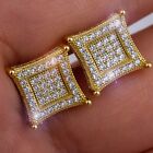 Mens 14k Gold Plated Real 925 Sterling Silver Iced CZ Square Kite Earrings