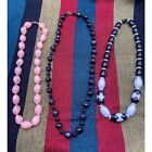 Lot of 3 Necklaces Pink Glass Beads White Black Onyx Beaded Curation 18
