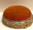 Vtg. Handmade PIN CUSHION Base KERR Canning Rim, Decor Pearls, Gold Trim SALE