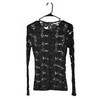 Forever 21 Women's Blouse Black Floral Lace Fishnet Stretch Long Sleeve Top M