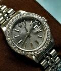 Rolex Ladies  Date 69174 SS 26mm Gray Tapestry Dial  with  Custom Diamond Bezel