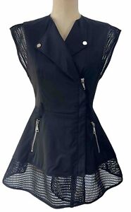 NWT Bebe Black Lace Janet Swing SL No Belt Sleeveless Trench Coat Vest XS $149