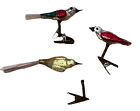 Lot of 3 Vintage Mercury Glass Christmas Clip-on Bird Ornaments