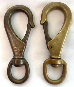 Lot Of 2 Vintage Solid Brass Trigger Snap Swivel Dog Horse Clasp Hook One ITALY