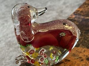 New ListingVintage Art Glass Hand Blown Dog Figure Millefiori Burgundy Multicolor /Heavy 5”