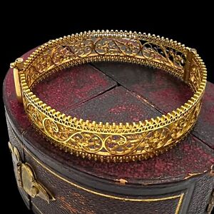 Antique Vintage Nouveau 18k Yellow Gold Filigree Ottoman Bangle Bracelet 12.7g