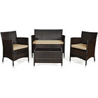 4PCS Rattan Patio Furniture Set Cushioned Sofa Chair Coffee Table Garden