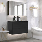 Bathroom Vanity Wall Mounted Cabinet with Ceramic Sink Combo Faucet Drain