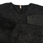 Women's Black Faux Fur V-Neck Sweater Size XL Long Sleeve Tunic Qixing  WSW181