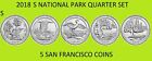 2018 S America the Beautiful National Park Quarter 5 Coin Set - ON HAND - UNC