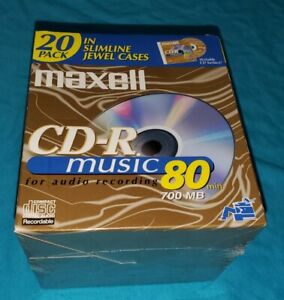 20 Pack Maxell CD-R Music 80 minute, 700 MB  in Slimline Jewel Cases NEW SEALED