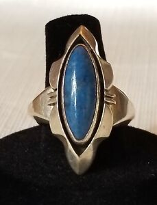 Navajo Heavy Tooled Sterling Silver Bezel & Shank Blue Lapis Ring size 9.5