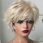 Women Short Blonde mix Wavy Synthetic Natural Hair Daily Wig/Wigs