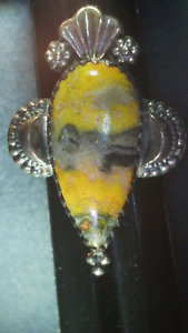 Sterling Silver 925 Bumble Bee Jasper Ring Fetish sz.8 ADJ Native American