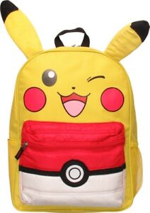 Pokemon Character Pikachu Ear Pokeball School Backpack Book Bag Boys Girls 16