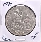 1934 Peru 1 Un Sol Silver Coin Really Nice Coin ~ About AU ~ *K084
