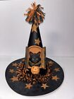 RETIRED Large Bethany Lowe Halloween Black Cat Pumpkin Pail In A Witch's Hat