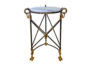 Claw Foot Brass Iron Marble Plant Stand Vintage Round Tripod Side Table