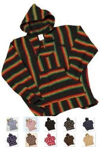 Mexican Baja Hoodie Ponchos - Woven Mexican Hooded Sweater - Surfer Drug Rug-NWT