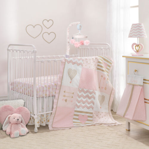 Lambs & Ivy Baby Love 4-Piece Crib Bedding Set - Pink, Gold, White, Love, Hearts