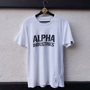 Alpha Industries T shirt Men Large Crewneck Logo Print Black White USA Army