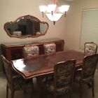 Antique Inlaid Wood Carved Dining Room Set