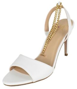 Delicious Women Stiletto Heels Anklet Gold Chain Ankle Strap Open Toe DUET White