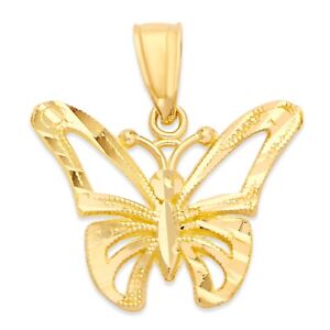 Solid Gold Butterfly Pendant in 10 or 14k, Casual Butterfly Necklace For Women