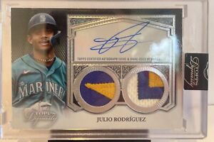 2023 Topps Dynasty Julio Rodriguez Dual Game Used Patch Auto 1/5 3 Color Patch