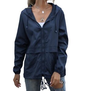 Women's Waterproof Rain Jacket Zip Up Hooded Windbreaker Coat Lightweight Tops