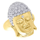10K Yellow Gold Round Genuine Diamond Gautam Buddha Face Mens Pinky Ring 0.44 Ct