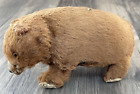 Antique Tin Walking Brown Bear with Fur and Glass Eyes Wind up Toy Key WORKS