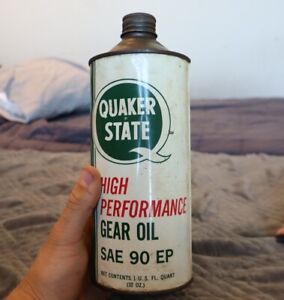Vintage Quaker State High Performance Hear Oil SAE 90 Ep Can Tin Cone Top PA