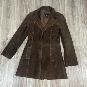 Bebe 100% brown suede leather long blazer coat size XS y2k RETRO