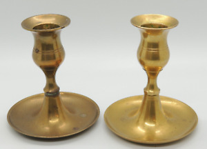 Vintage Pair Brass Candlestick Holders 3 3/4” Mid Century Modern BOHO