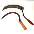 2 Vintage Rustic Farm Scythe Sickle Wood Handle Primitive Tool