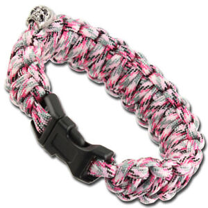 Military Braided Skullz Survival Women's Outdoor Pink Camo Paracord Bracelet