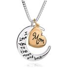 Sterling Silver Mom I Love You To The Moon and Back CZ Heart Pendant Necklace