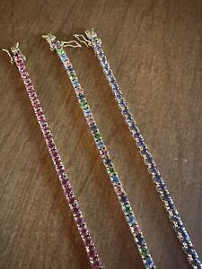 Joan Rivers Set Of 3 Pastel Colored Faux Gemstone Tennis Bracelets - Mint