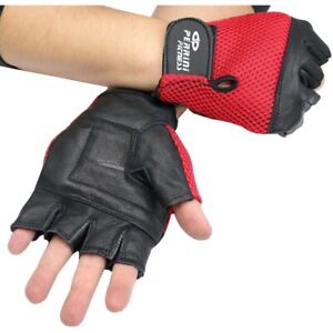 MENS LEATHER FINGERLESS RED DRIVING MOTORCYCLE BIKER GLOVES Work Out Exercise