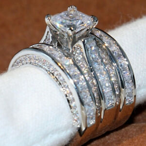 925 Silver Women Fashion 3Pcs/Set Wedding Ring Cubic Zircon Jewelry Sz 6-10
