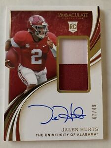 2020 Panini Immaculate Collegiate #149 Jalen Hurts Rookie Patch Auto RPA #/49